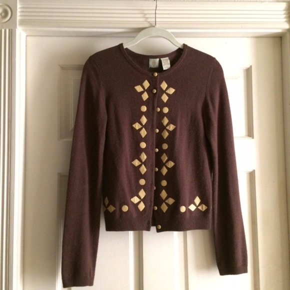 Anthropologie Sweaters - HWR Cardigan w/ Cream Leather Detail EUC